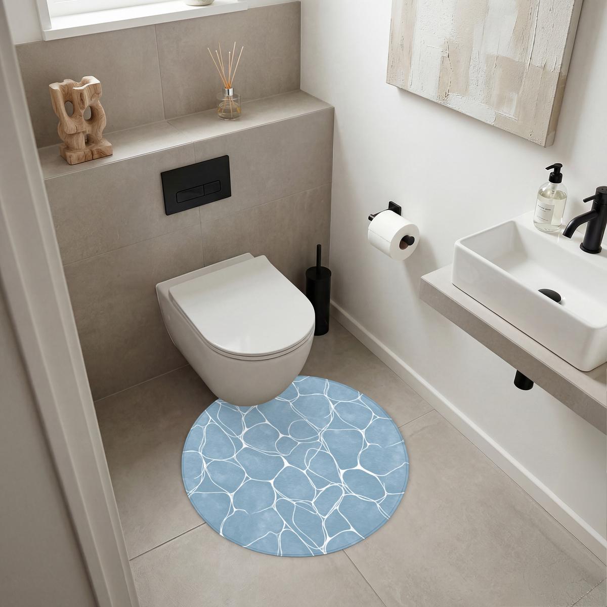 BADEMATTE Organisch - Muster - Blau Badvorleger 70x70 cm - Hellblau, Textil (70/70cm) - OnlyWow