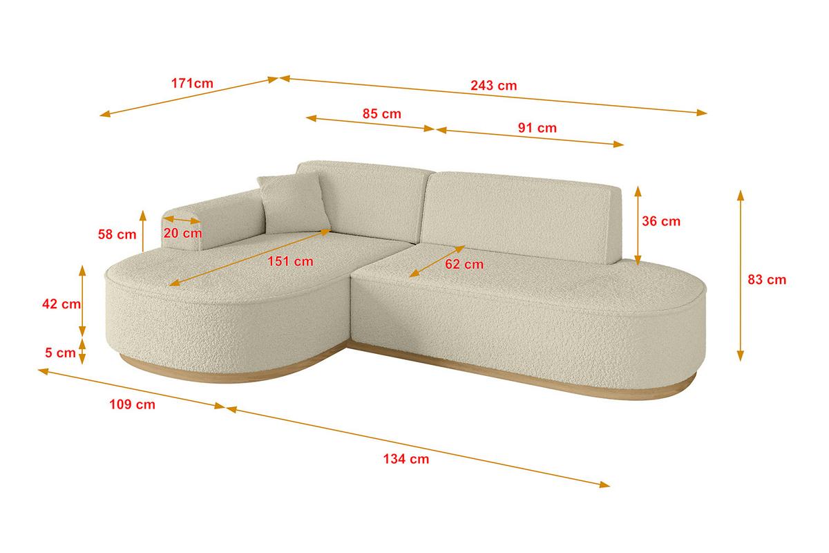 ECKSOFA Ottomane Links MARI-L1-v2 - 243x171x83 cm Beige Bouclé - Beige, Holzwerkstoff/Textil (243/171cm) - ALTDECOR