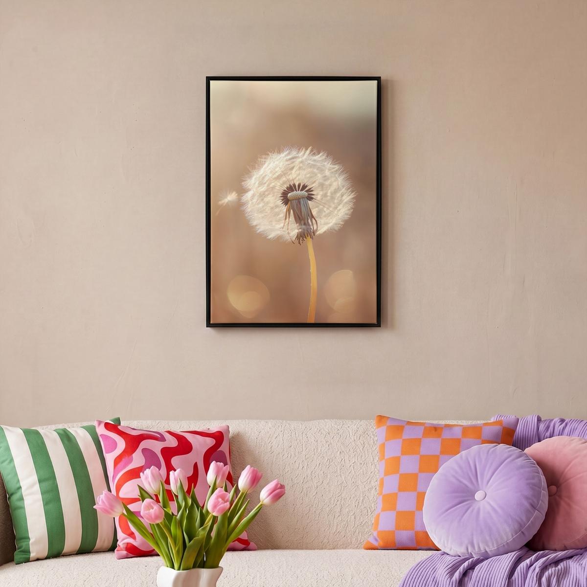 LEINWAND Bilder mit Rahmen - Löwenzahn - Beige - Natur - Blume - 40x60 - Hellbraun, Textil (40/60cm) - MuchoWow