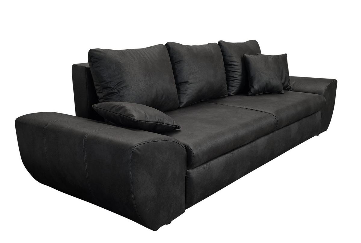 BIG-SOFA mit Schlaffunktion, Bettkasten, Wellenunterfederung B275/T98/H90 cm, Liegefläche 148x194 cm, Mikrofaser Leder-Optik Vintage Schwarz / 18010 - Schwarz, Kunststoff/Textil (275/90/98cm) - luma-home