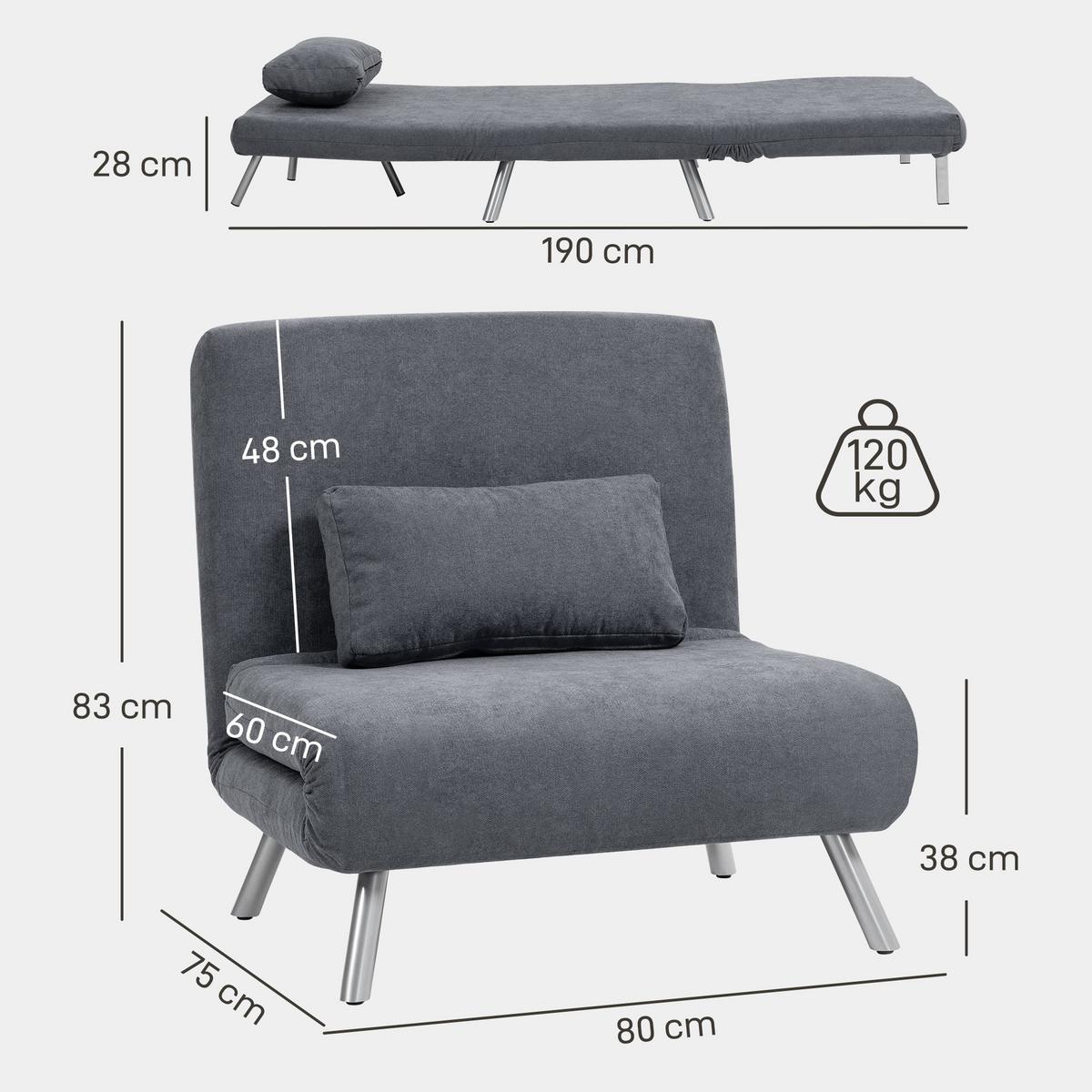 SCHLAFSESSEL Polyester Metall Dunkelgrau - Dunkelgrau/Silberfarben, Textil/Metall (75/83/80cm) - HOMCOM
