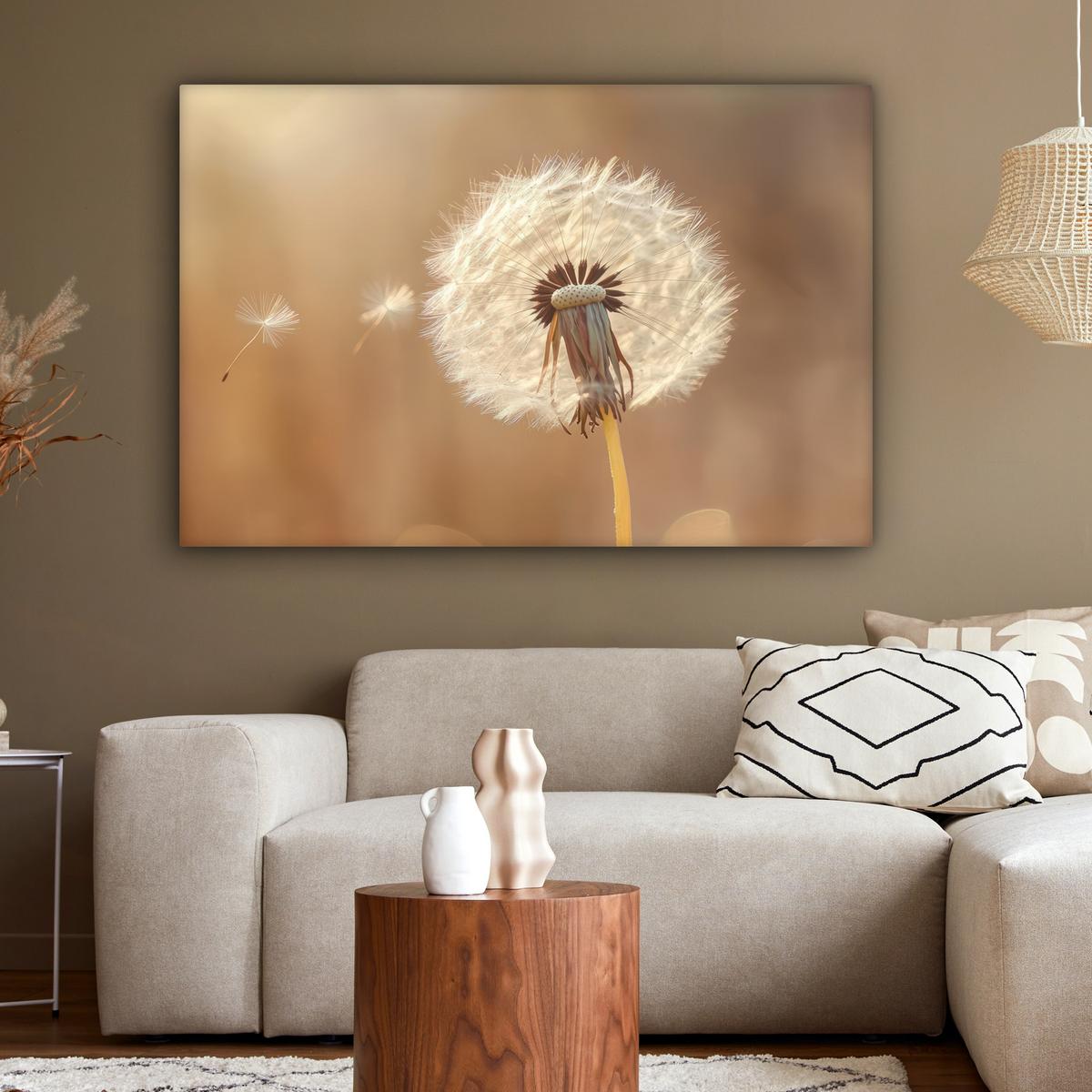 LEINWANDBILD Löwenzahn - Beige - Natur - Blume Groß 140x90 cm - Hellbraun, Textil (140/90cm) - MuchoWow