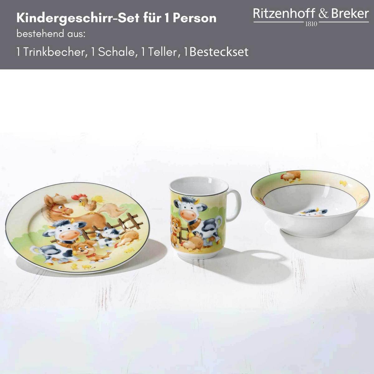 KINDERGESCHIRR MIT BESTECK Hoftiere bunt - Multicolor, Keramik (2/2/2cm) - Ritzenhoff Breker