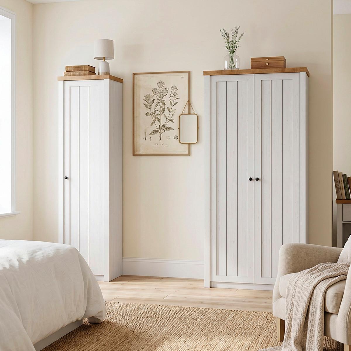 SCHRANK 1 Tür Léandre Weiß und Holz - Weiß, Holzwerkstoff (50.2/198.1/43.3cm) - Petits-meubles