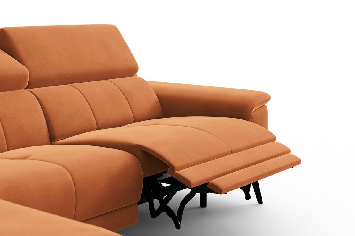 ECKSOFA FIERO 4-Sitzer LINKS, Oranger Veloursstoff - Schwarz/Orange, Holz/Textil (288/170cm) - Courtois Laville