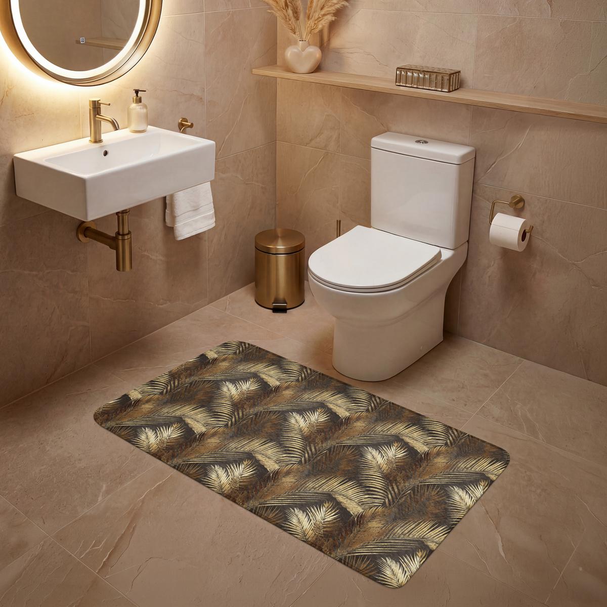 WC-VORLEGER Tropisch - Blätter - Gold WC Teppich 120x60 cm - Goldfarben, Textil (120/1cm) - OnlyWow