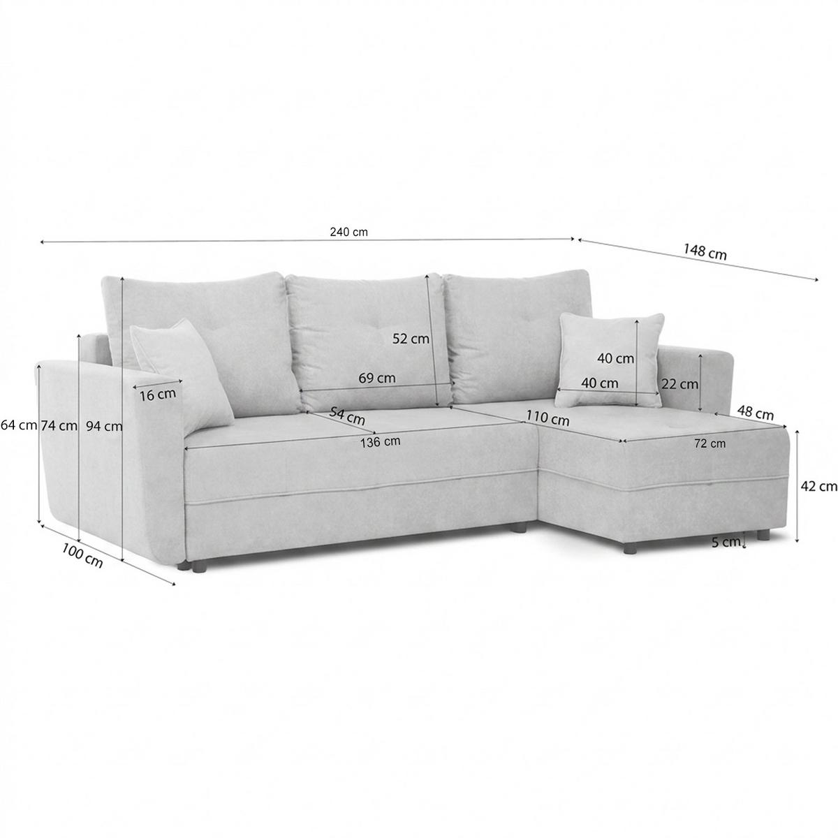 ECKSCHLAFSOFA Verona mit Bettkasten und universeller Ottomane 240 cm, Beige - Beige, Textil (240/148cm) - Beautysofa