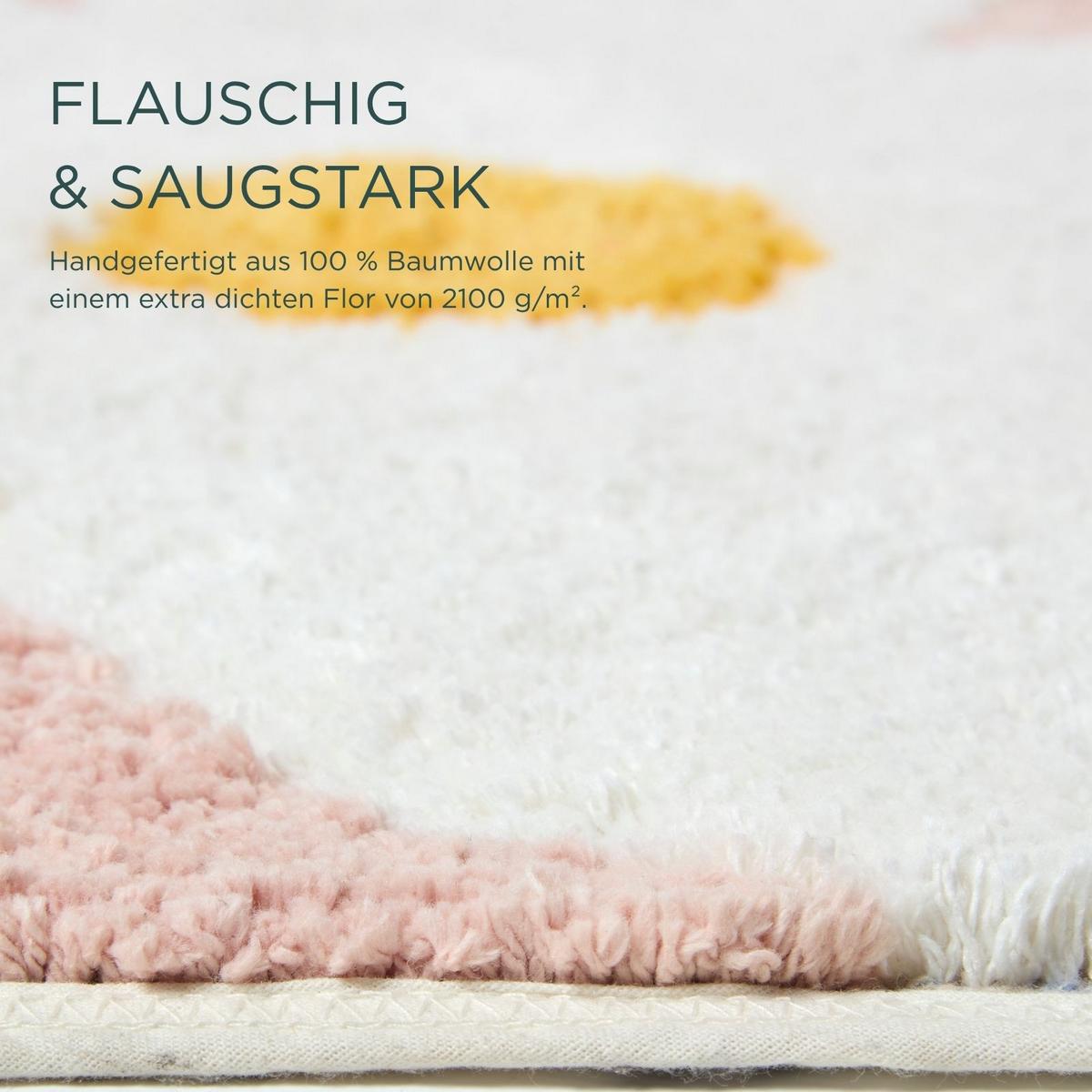 BADTEPPICH Blumen 50/80 cm, rosa-weiß, 100 % Baumwolle - Rosa, Textil (50/80cm) - Homescapes