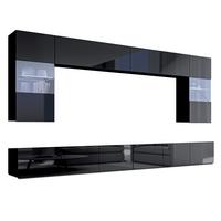 WOHNWAND Kossana 1 Modern Schwarz 300/154/43 cm Stilvoll - Schwarz, Holzwerkstoff/Kunststoff (300/154/43cm) - AX Living