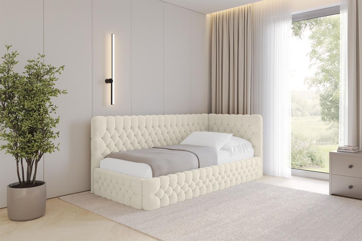 EINZELLBETT Jugendbett mit Bettkasten und Matratze H3/H4, Links - MULY 100x200 Beige - Champagner, Holzwerkstoff/Textil (100/200cm) - ALTDECOR