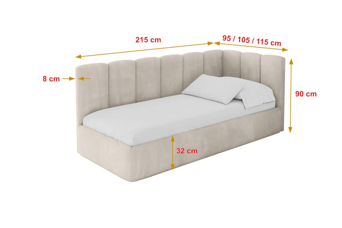 EINZELLBETT Jugendbett mit Bettkasten und Matratze H3/H4, Links - DEXY 100x200 Beige - Ecru, Holzwerkstoff/Textil (100/200cm) - ALTDECOR