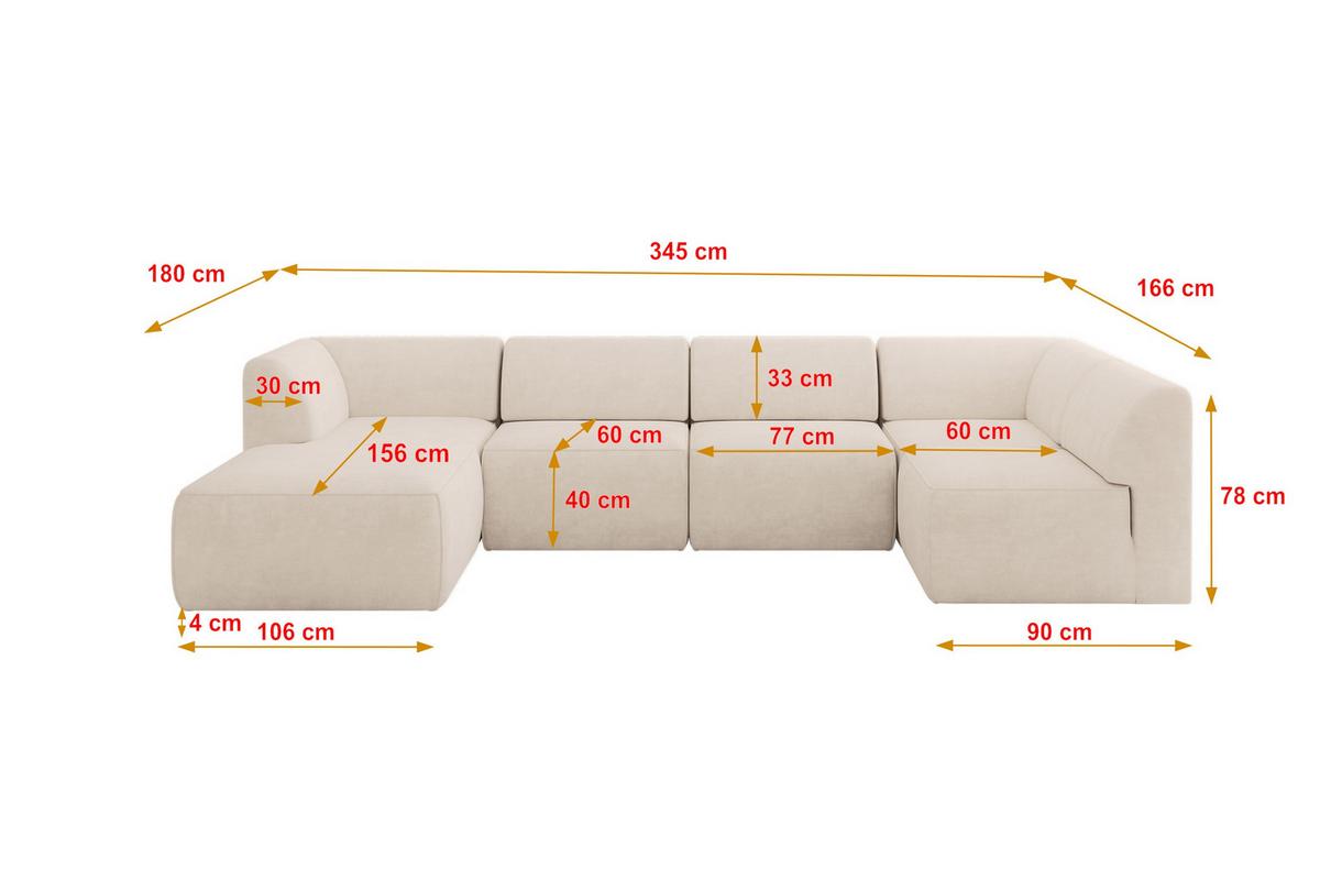 WOHNLANDSCHAFT Ottomane Links MOVO-L 345x180x78 cm Beige Velours - Mokka, Holzwerkstoff/Kunststoff (345/78/180cm) - ALTDECOR