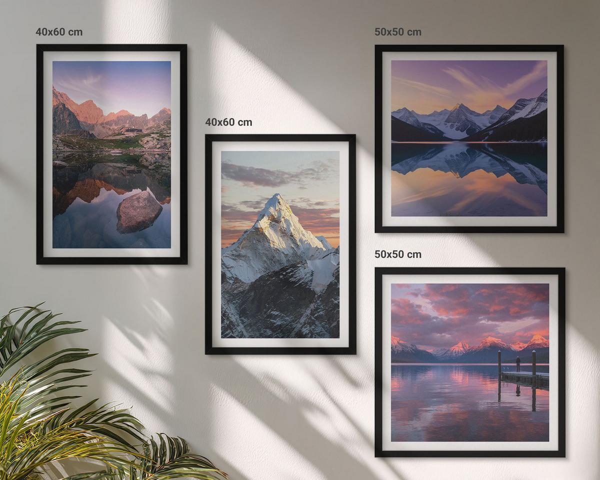BILDER SET 4er Set - 50x50 cm & 40x60 cm Schwarzer Rahmen - Berglandschaften im Hintergrund - Schwarz, Kunststoff (50/50cm) - TULUP