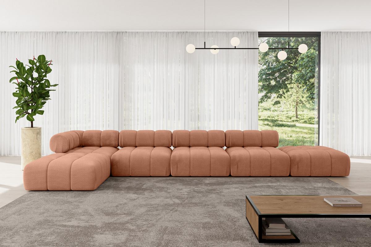 ECKSOFA modulares Sofa Kerru-L3 - 475x190x70 cm Apricot Velours - Koralle, Holzwerkstoff/Textil (475/190cm) - ALTDECOR