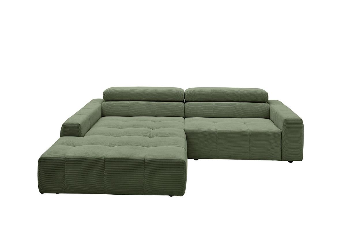 ECKSOFA RENO Grün Cord - Schwarz/Olivgrün, Kunststoff/Textil (258/217cm) - KAWOLA
