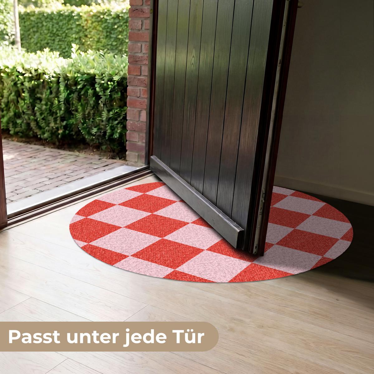FUSSMATTE Schachbrettmuster - Rot - Rosa - Würfel Türmatte 90x90 cm - Rot, Kunststoff (90/0.4cm) - MuchoWow