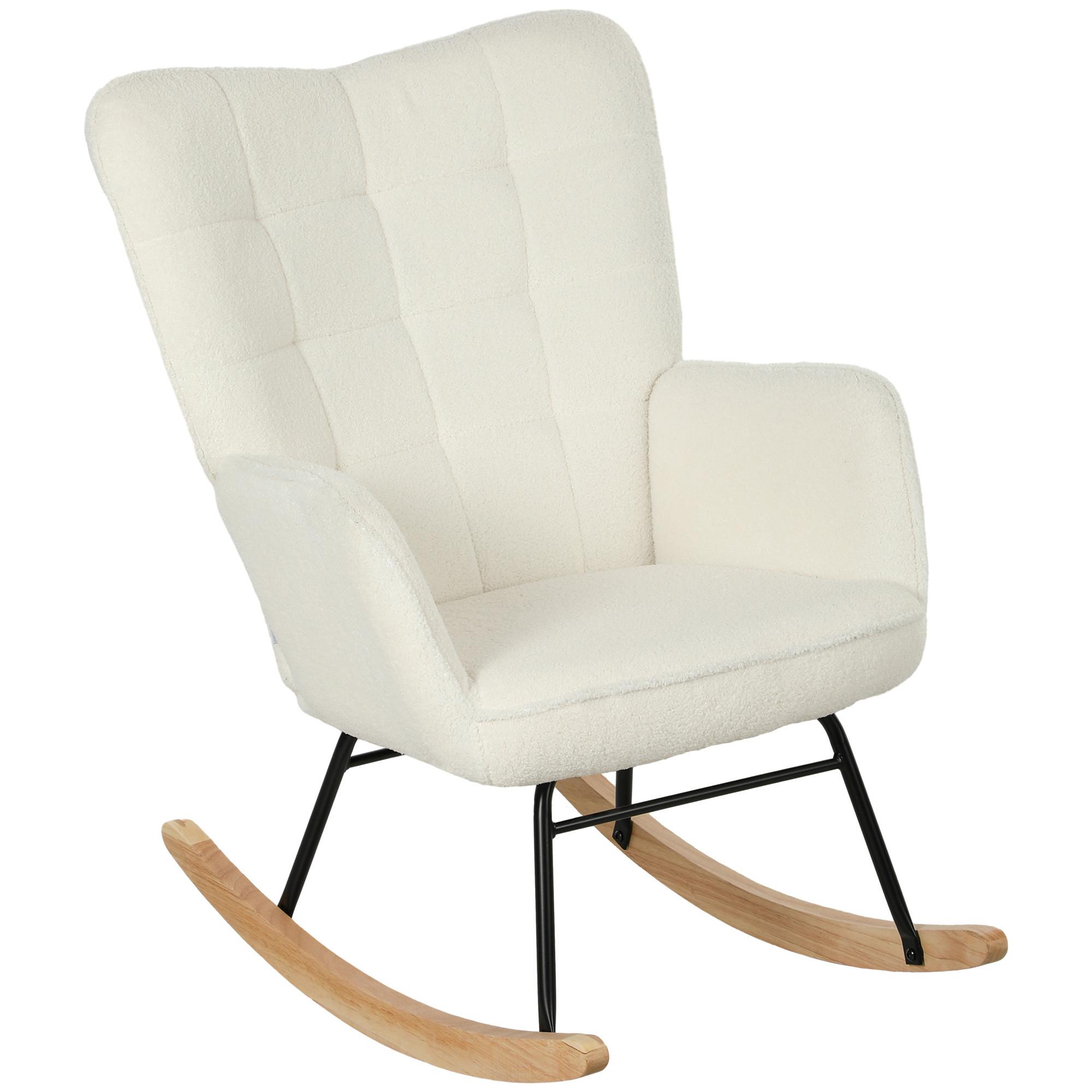 SCHAUKELSTUHL Sessel Relaxsessel bis 120 kg, Polyester, Weiß 98x71x101cm - Buchefarben/Weiß, Buchenholz/Textil (98/101/71cm) - HOMCOM