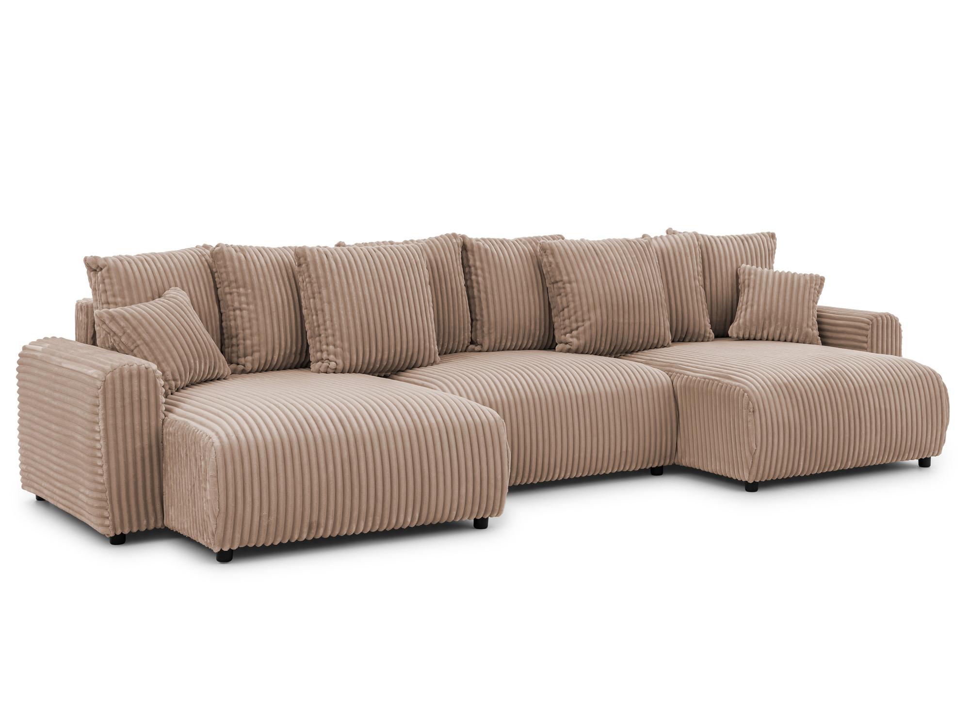 WOHNLANDSCHAFT Calma mit Schlaffunktion und Bettkasten im Bumpy-Design aus weichem Beige Plüschcord - Beige/Schwarz, Holz/Textil (336/88/140cm) - S-Style