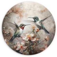 WANDBILD Kolibri - Vögel - Blumen - Pflanzen Wanddeko Schlafzimmer 60x60 cm - Hellgrün, Kunststoff (60/60cm) - MuchoWow