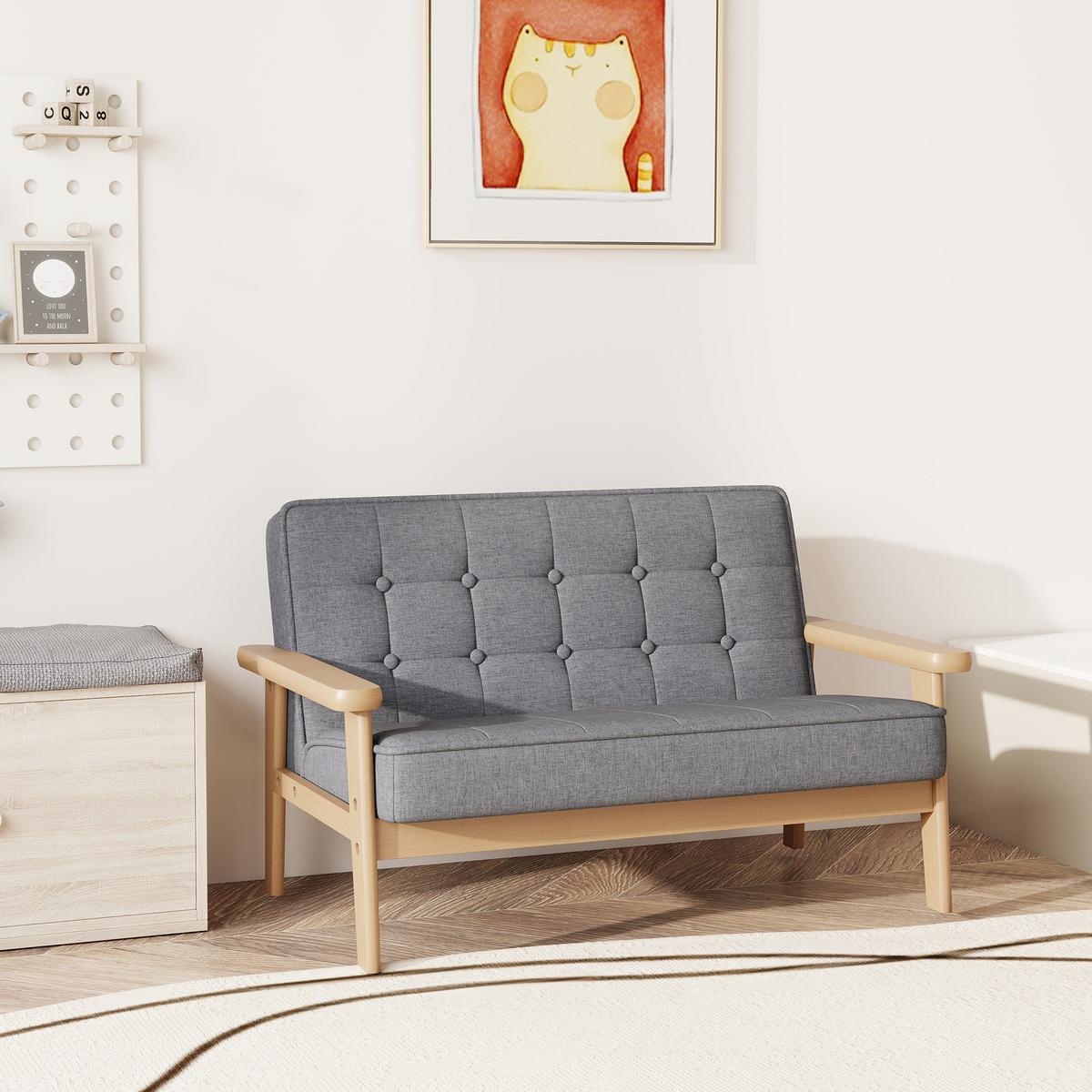 KINDERSESSEL Kurzflor-Stoff Gummiholz Grau - Naturfarben/Grau, Holz/Textil (42/48/77cm) - AIYAPLAY
