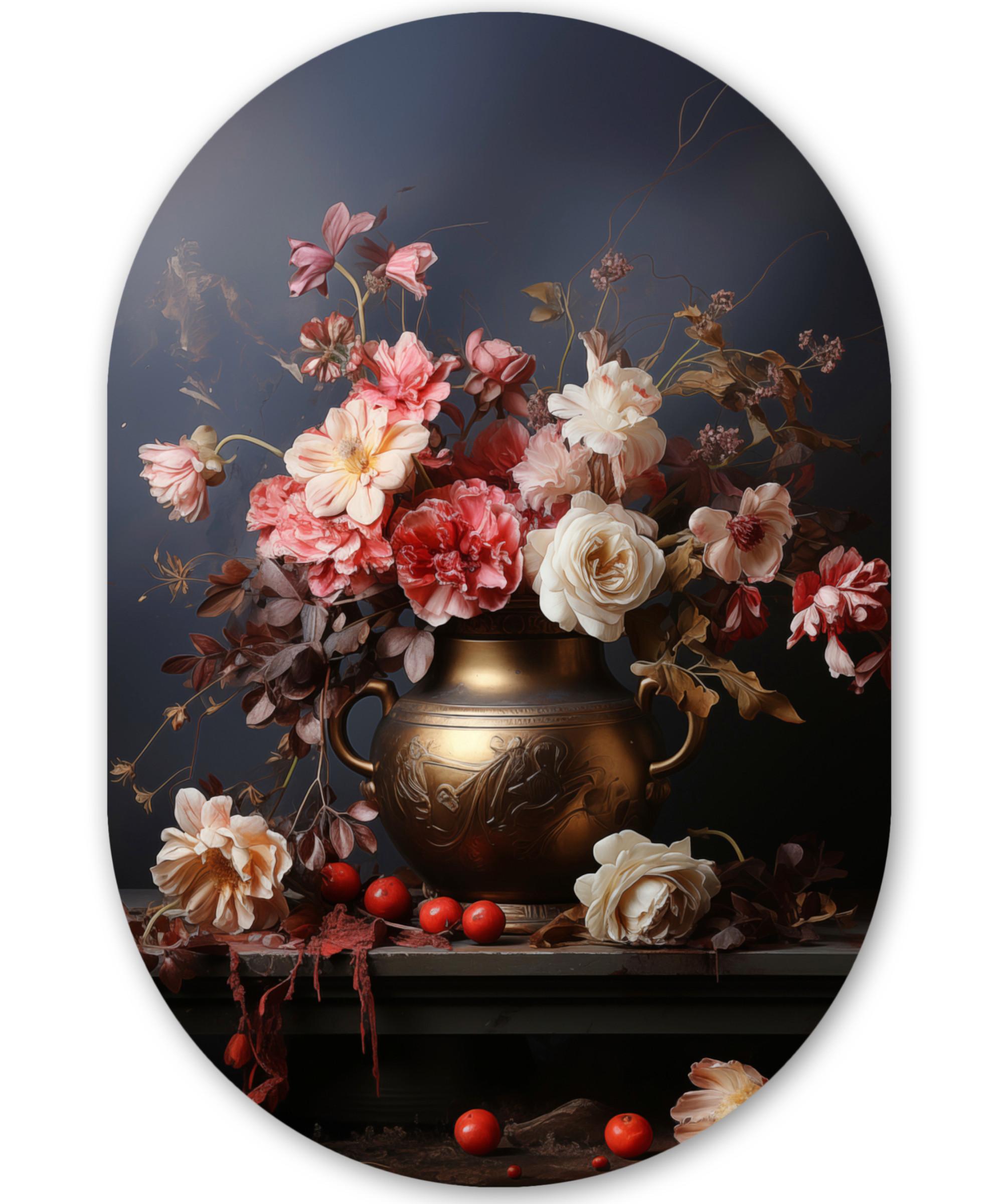 WANDBILD Stilleben - Blumen - Rosen - Blumenstrauß - Vase Deko Groß 80x120 cm - Dunkelbraun, Kunststoff (80/120cm) - MuchoWow