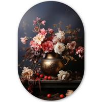 WANDBILD Stilleben - Blumen - Rosen - Blumenstrauß - Vase Deko Wohnzimmer 40x60 cm - Dunkelbraun, Kunststoff (40/60cm) - MuchoWow
