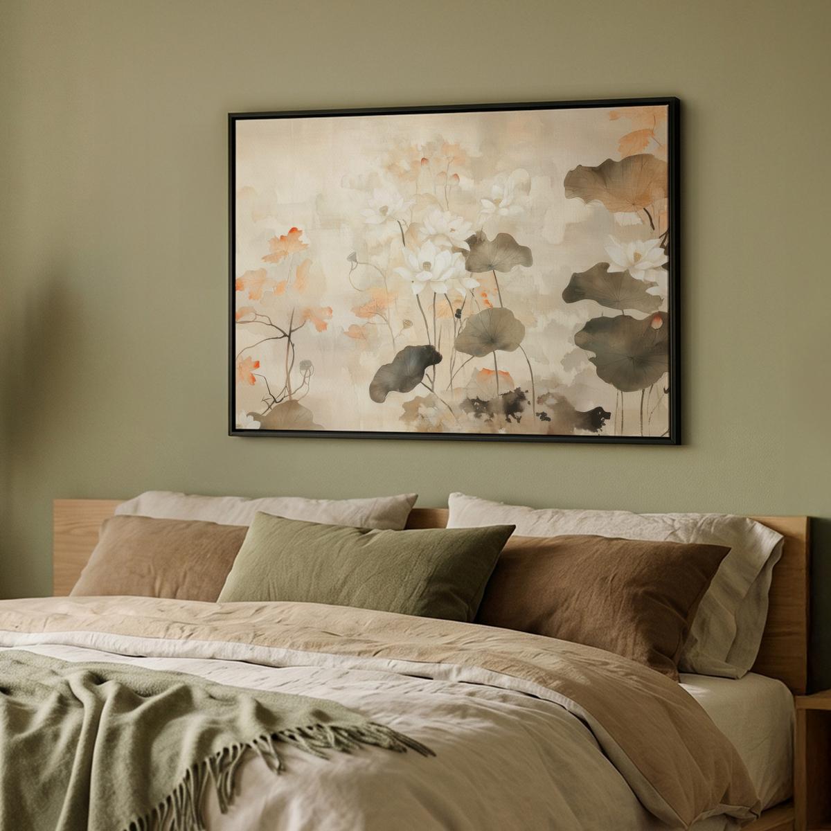 LEINWAND Bilder mit Rahmen - Blumen - Japandi - Wabi sabi - 100x70 - Sandfarben, Textil (100/70cm) - MuchoWow