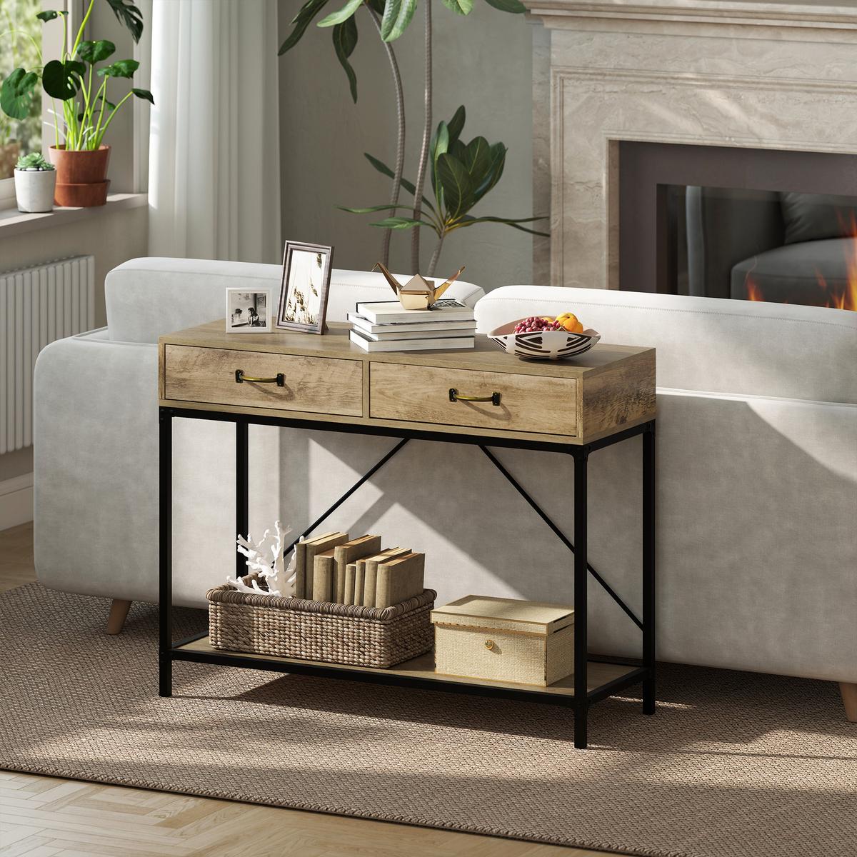 KONSOLENTISCH, 2 Schubladen, 100 x 35 x 76,5 cm - Braun, Holzwerkstoff (100/35/76.5cm) - HOMCOM