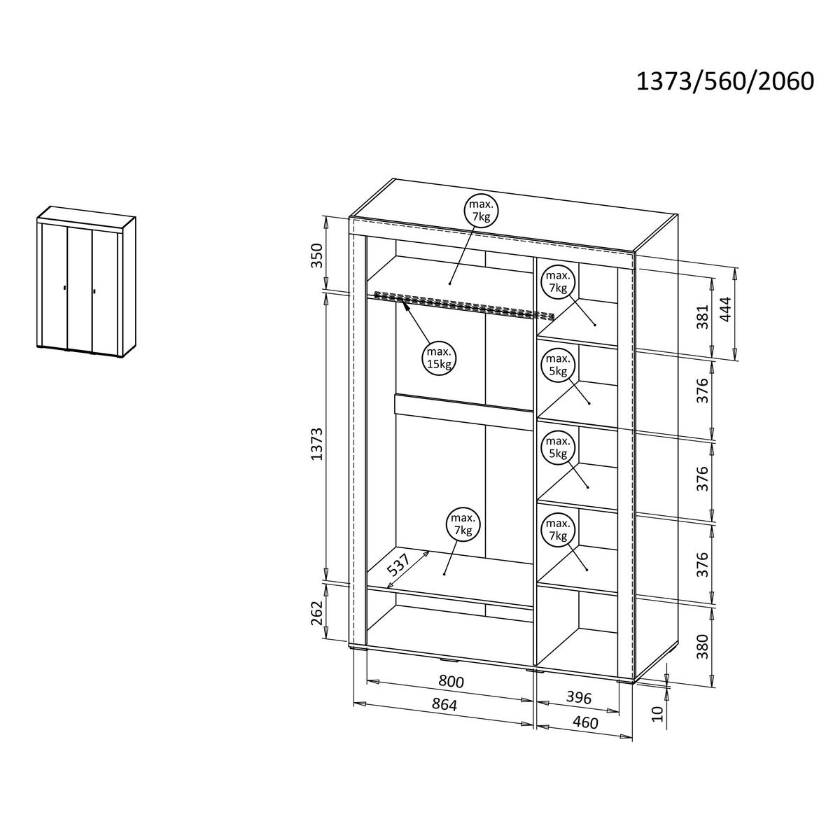 DREHTÜRENSCHRANK Monta mit 3 Türen, Weiß - Weiß, Holzwerkstoff (137/206/56cm) - Beautysofa