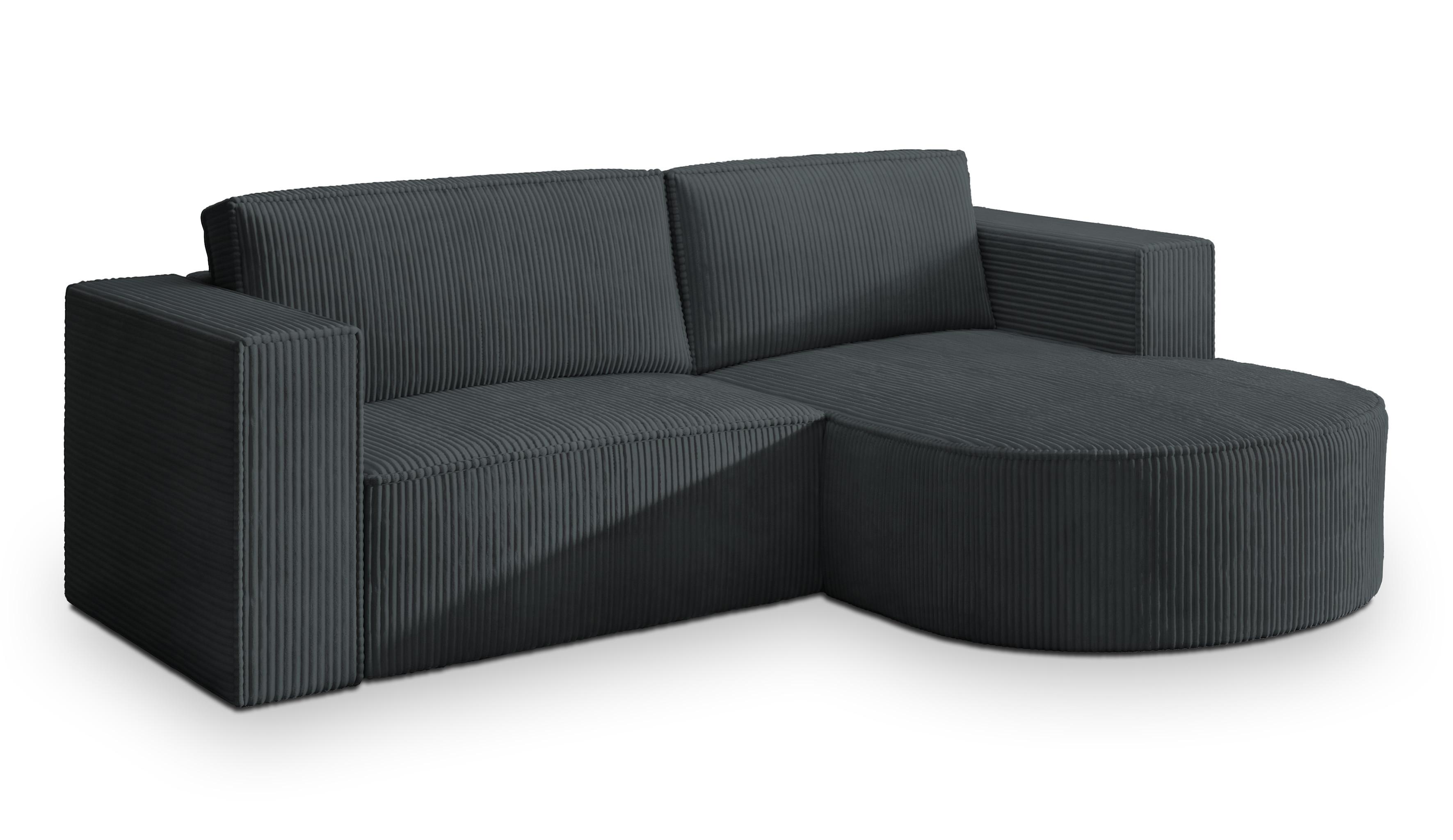 ECKSOFA SORELA P R-S Graphitfarben Kordstoff mit Schlaffunktion - Graphitfarben, Holz (263/174cm) - MASSENO