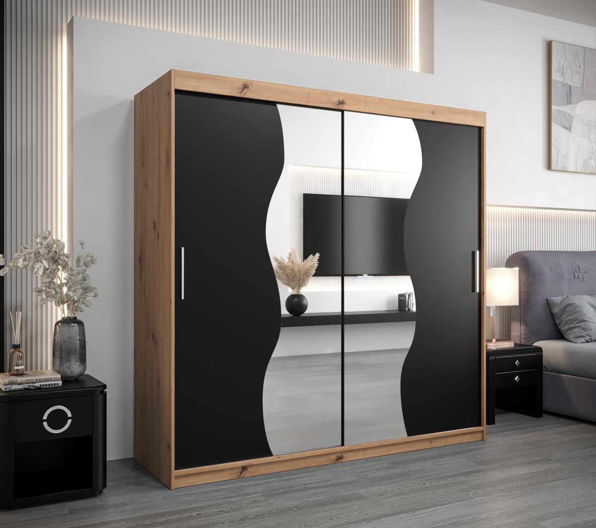 SCHWEBETÜRENSCHRANK 200/200/62 2-türig - Silberfarben/Schwarz, Holz/Kunststoff (200/200/62cm) - MÖBEL KRYSPOL