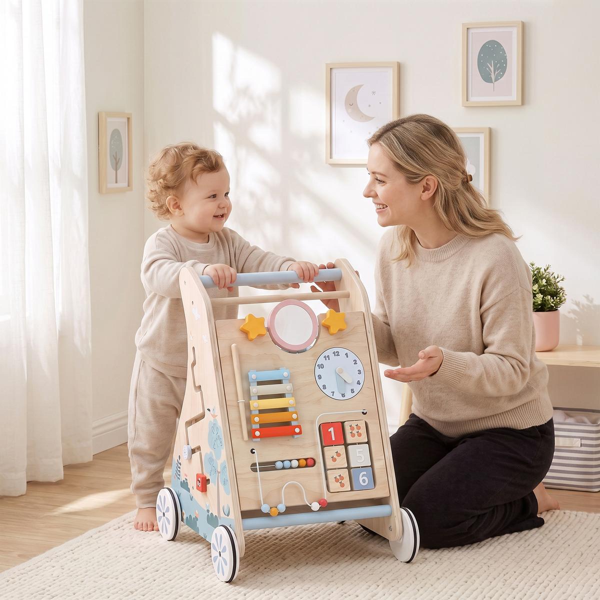 BABY-LAUFLERNWAGEN Mehrschichtplatte Naturholz - Naturfarben, Holzwerkstoff (33.5/47.5/37cm) - AIYAPLAY