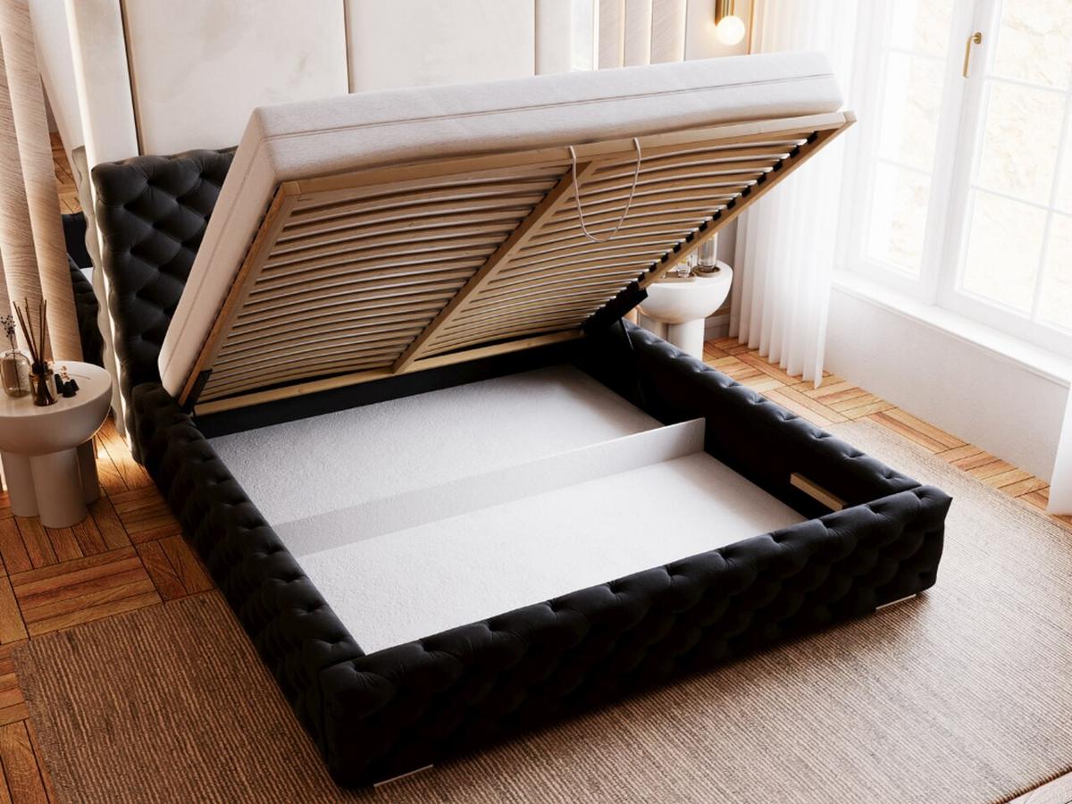 POLSTERBETT Astra 120x200 Schwarz - Schwarz/Naturfarben, Holz/Kunststoff (120/200cm) - Graingold