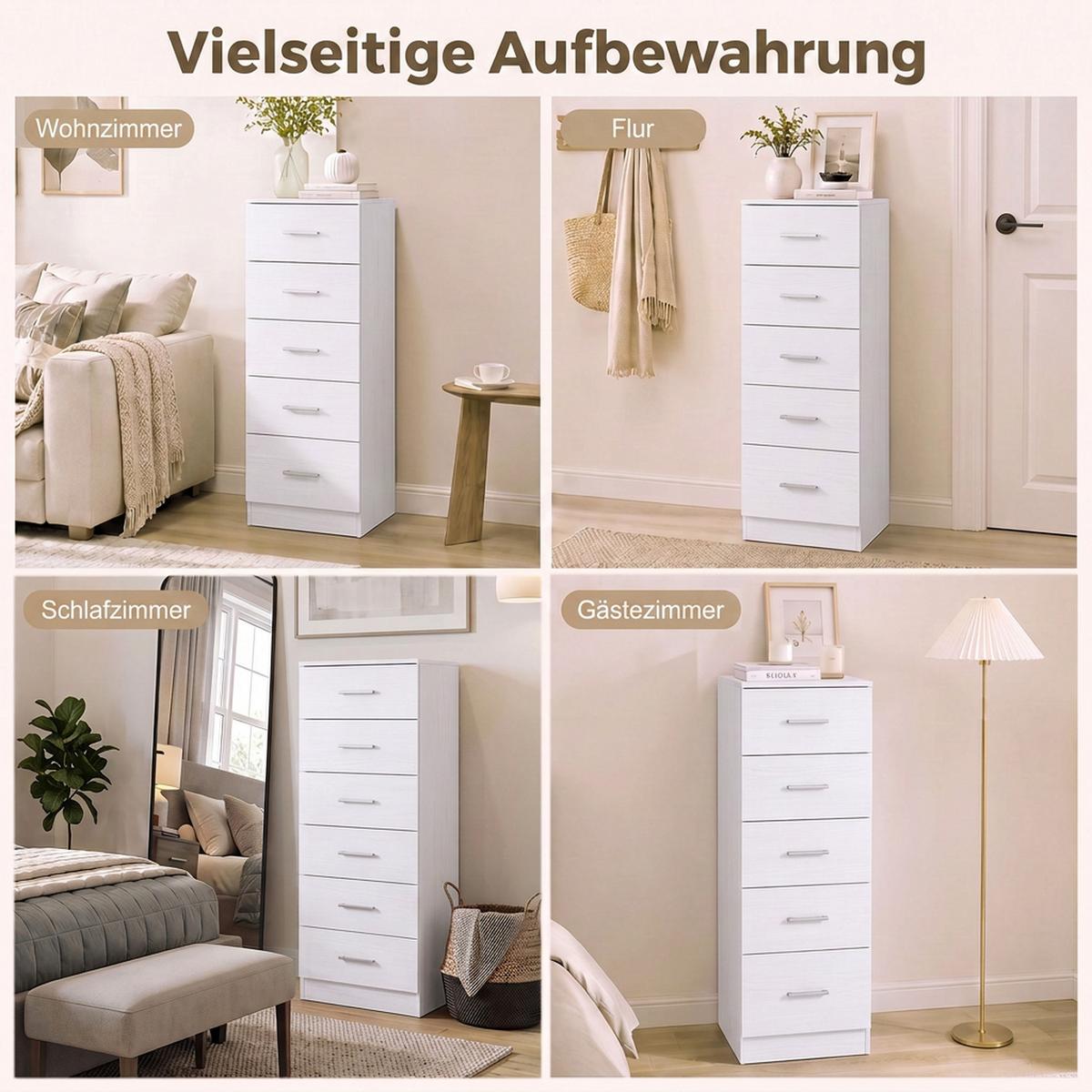 KOMMODE MDF Weiß - Silberfarben/Weiß, Holzwerkstoff/Kunststoff (40/110/40cm) - HOMCOM