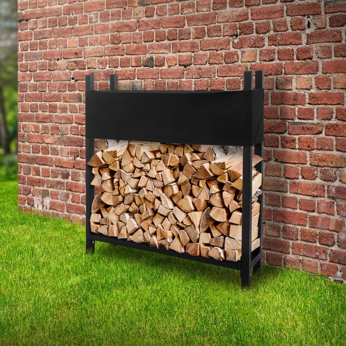 KAMINHOLZREGAL aus Metall 113x25x115 cm Anthrazit mit Abdeckung - Anthrazit, Metall (25/115/113cm) - ML-DESIGN