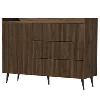 KOMMODE Amfali mit 1 Tür und 3 Schubladen, Push-to-open, Metallbeine, 126 cm, Walnussfarben - Walnussfarben/Schwarz, Holzwerkstoff/Metall (126/92/41cm) - Beautysofa