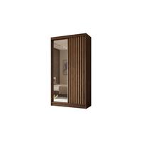 SCHWEBETÜRENSCHRANK LAMELLO 120/216/61 cm Modern Kleiderschrank 2-türig mit Spiegel Nussbaumfarben - Nussbaumfarben, Holzwerkstoff (120/216/61cm) - MASSENO
