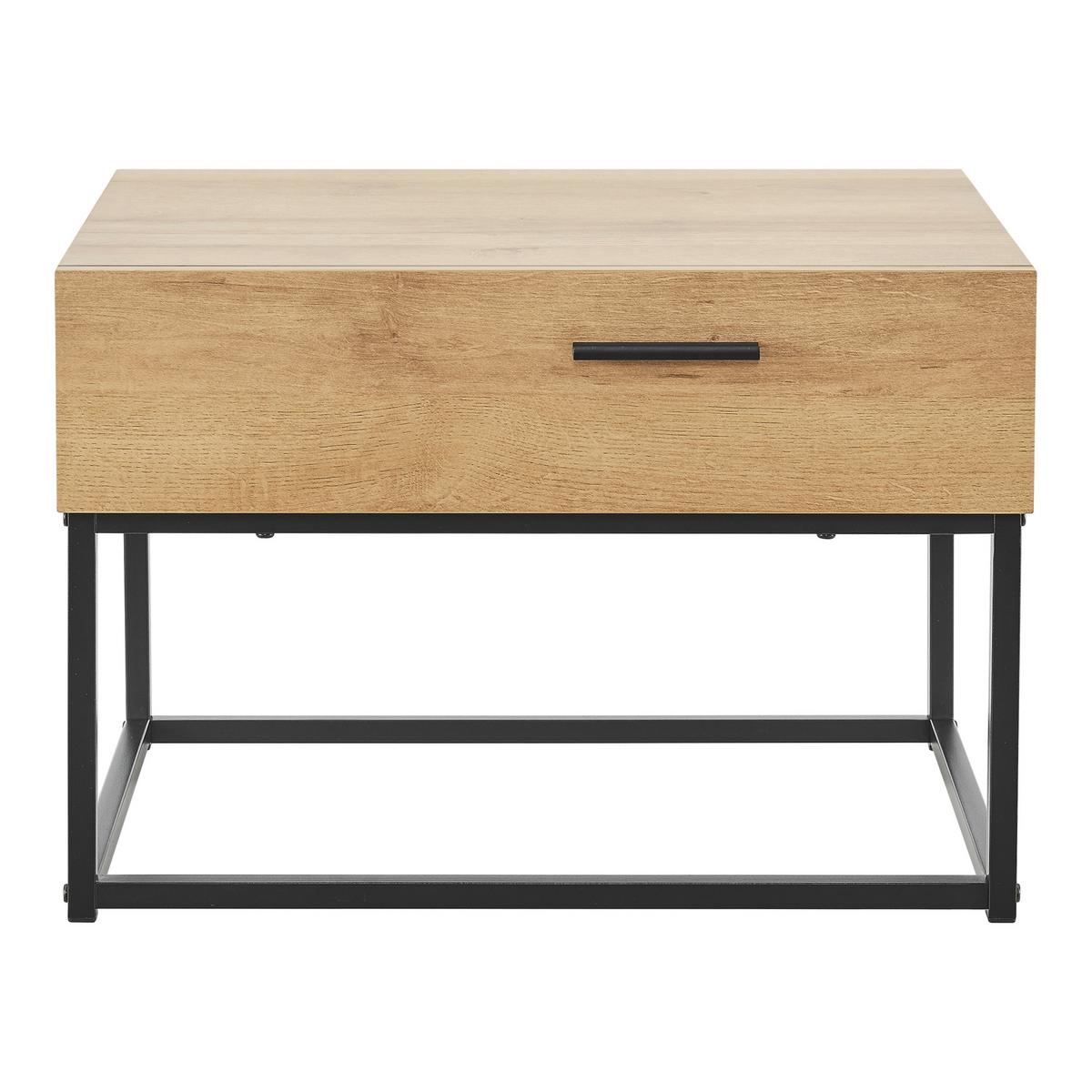 NACHTTISCH Lavangen - Eichefarben/Schwarz, Holzwerkstoff/Metall (55/39/40cm) - [en.casa]