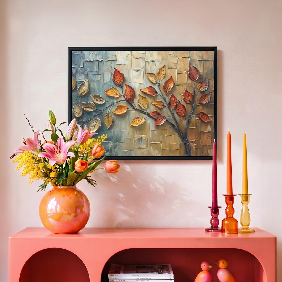 LEINWAND Bilder mit Rahmen - Baum - Abstrakt - Natur - Kunst - 40x30 - Goldfarben, Textil (40/30cm) - MuchoWow