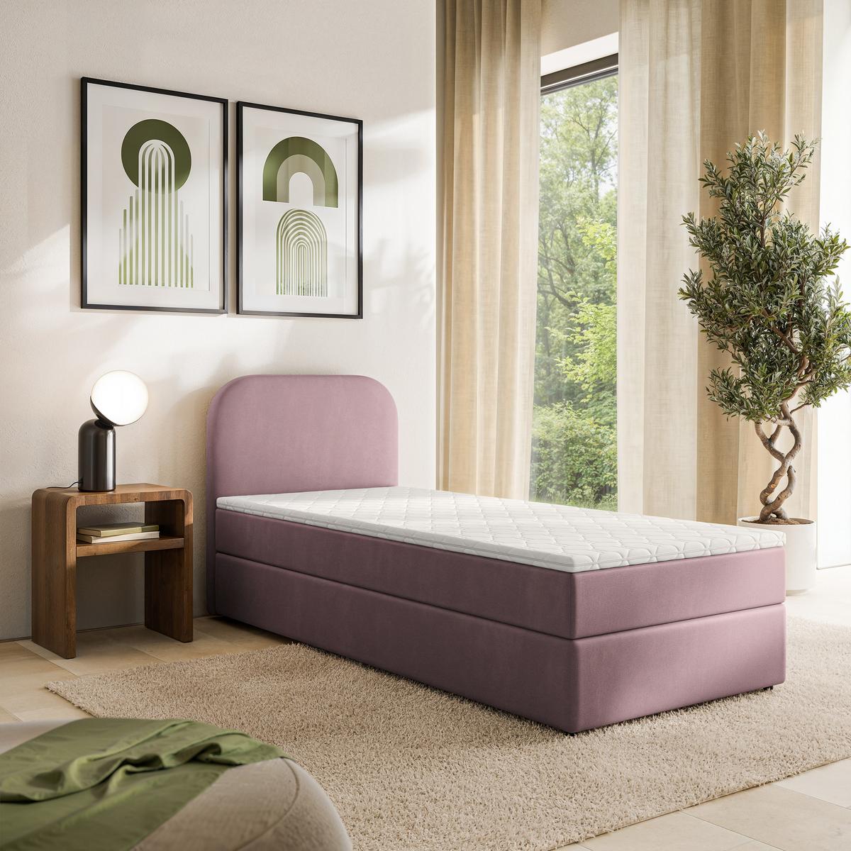 BOXBETT CERIA 80x200 cm mit Matratze und Topper - Rosa - Rosa, Holz/Textil (80/200cm) - MASSENO