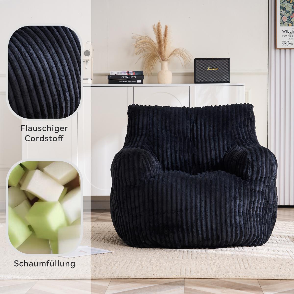 SESSEL weicher cord-stoff ergonomischer mit schaumstofffüllung - Schwarz, Textil (100/70/94cm) - Urban Meuble