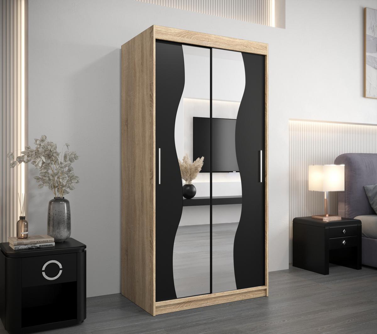 SCHWEBETÜRENSCHRANK 200/100/62 2-türig - Silberfarben/Schwarz, Holz/Kunststoff (100/200/62cm) - MÖBEL KRYSPOL