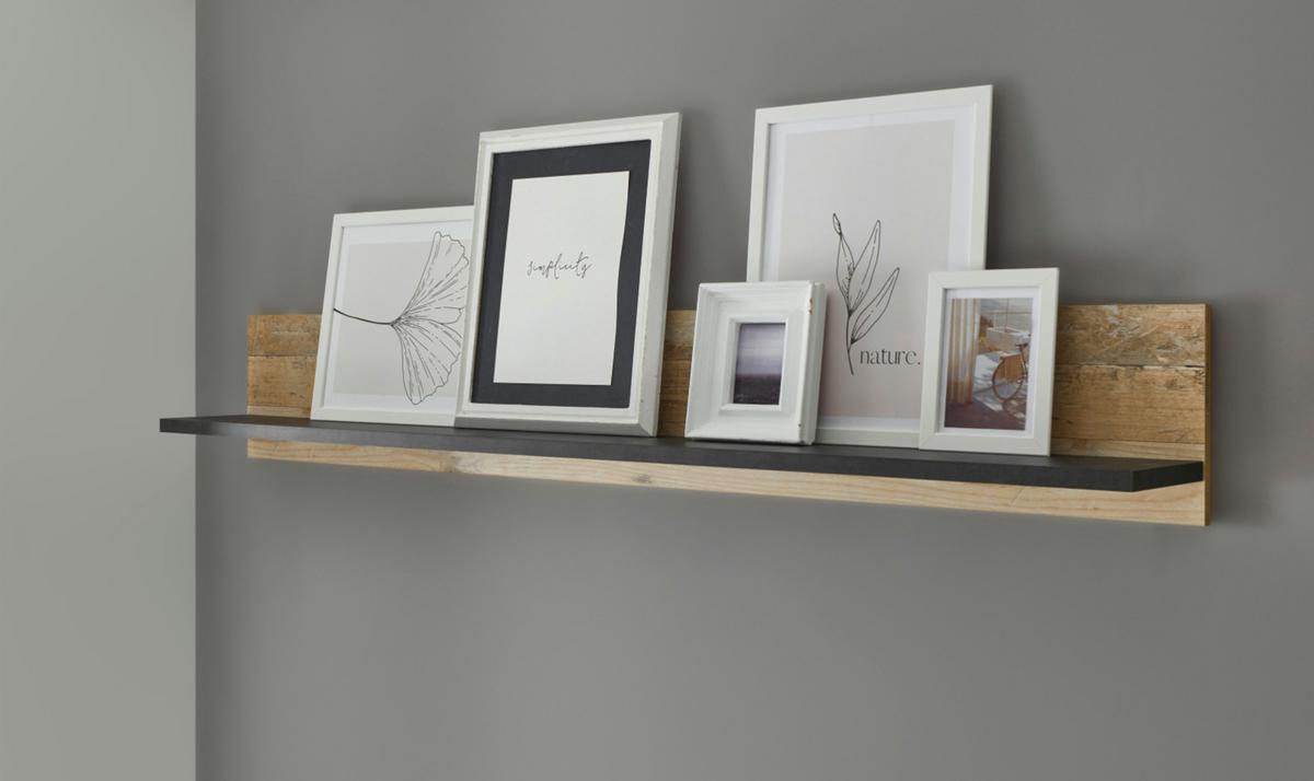 WANDBOARD Used Wood hell, anthrazit, Wandregal 160 cm - Anthrazit/Naturfarben, Holzwerkstoff/Metall (160/30/22cm) - Furn.Design