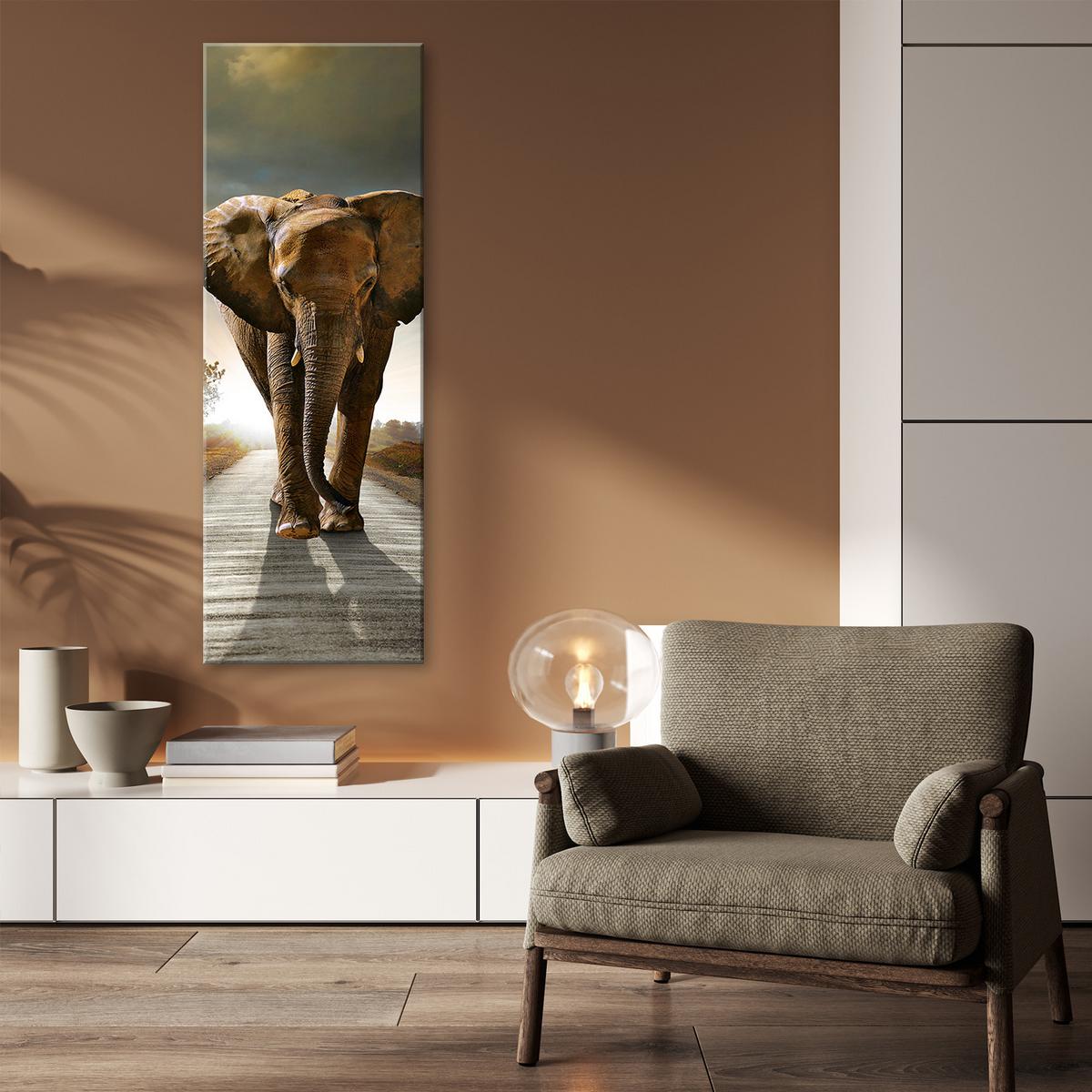 WANDBILD elefant auf der straße - Braun, Textil (30/90cm) - Feeby