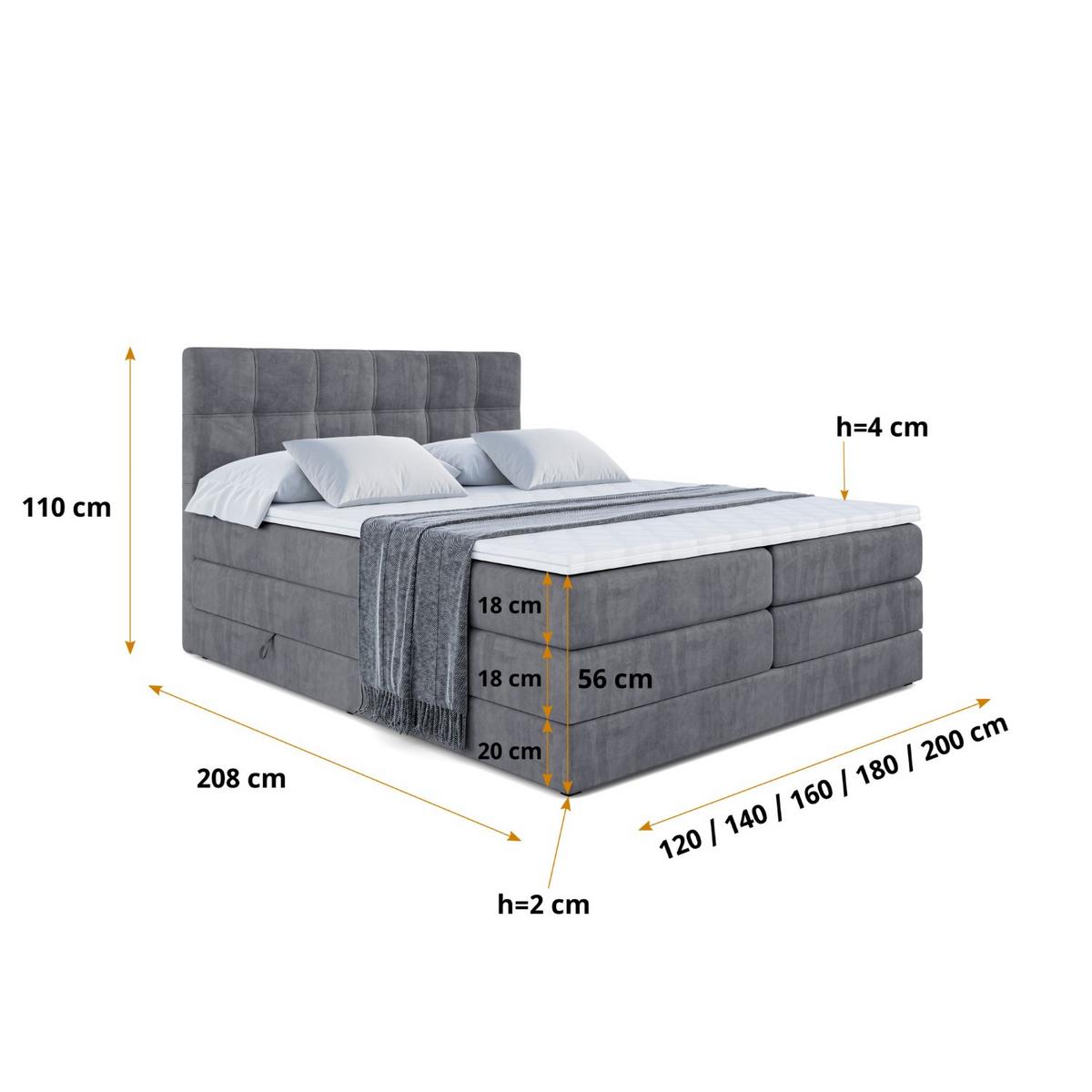 BOXSPRINGBETT MARCE KING - 200x200 - H3/H4 - Dunkelgrau - Dunkelgrau, Holzwerkstoff (200/200cm) - ALTDECOR