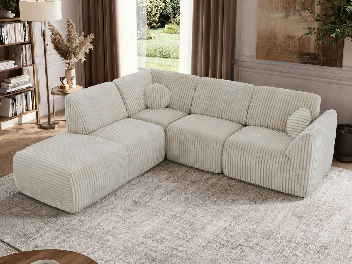 ECKSOFA NOARA 5M L Beige Cord - Links - Beige/Schwarz, Kunststoff/Textil (244/267cm) - MKS