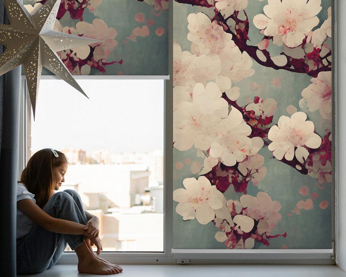 INNENROLLO - Fensterrollo - Rollo - 150x140 cm - Kirschblüte - Pink, Kunststoff (150/140/0.5cm) - TULUP