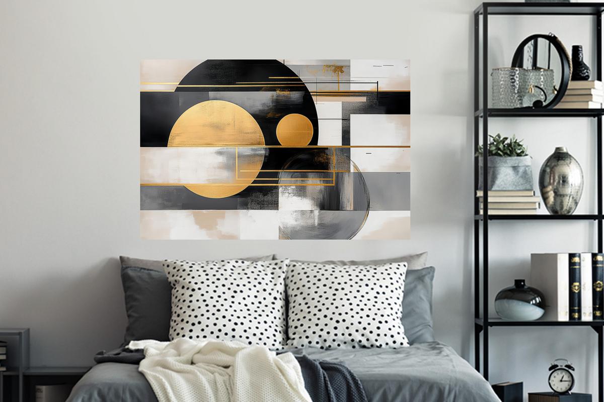 WANDTATTOO Abstrakt - Gold - Silber - Formen - Ästhetisch - Modern Wandsticker 120x80 cm - Goldfarben, Kunststoff (120/80/0.1cm) - MuchoWow
