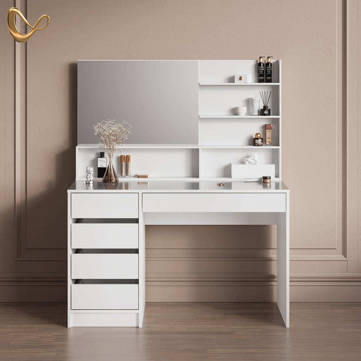 SCHMINKTISCH Imola Weiß 145 cm mit Spiegel - Weiß, Holzwerkstoff (145/75/55cm) - Livinity®