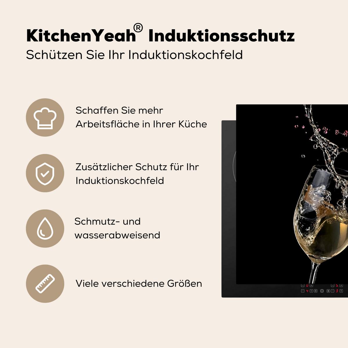 HERDABDECKPLATTE Rotwein - Weißwein - Glas - Schwarz Induktionsmatte 77x51 cm - Weinrot, Kunststoff (77/51/0.2cm) - MuchoWow
